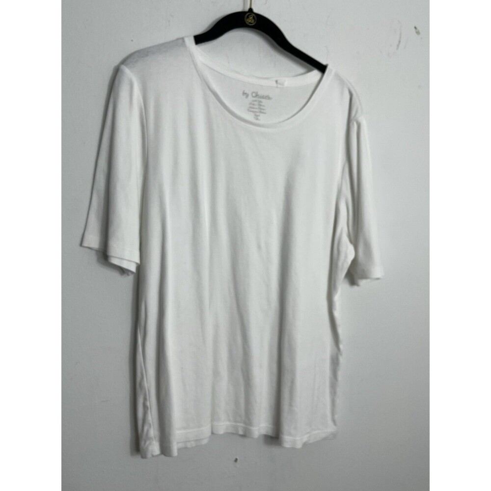 Chicos White Tee 100% Cotton Blouse sz 3 / 16 XL  (11)